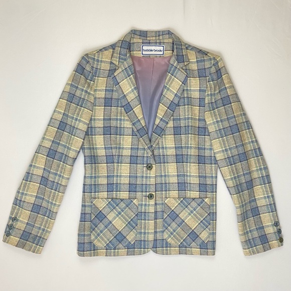 1970s Bobbie Brooks Plaid Blue and Cream Vintage Blazer. Petite/Juniors 10. - Picture 1 of 11